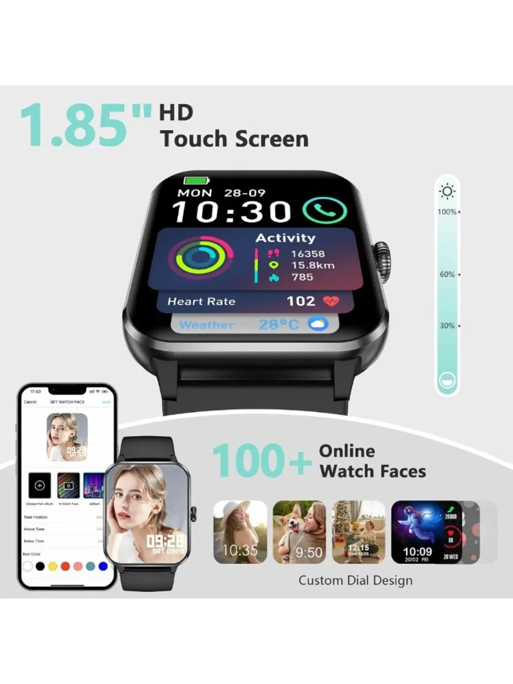Smart Fitness Watch with Call Function, Heart Rate Monitor, 100+ Sports Modes